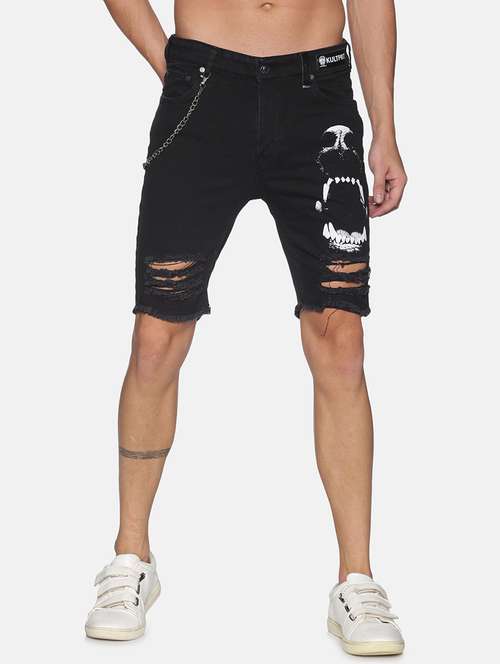 black printed ripped denim shorts - 17813705 -  Standard Image - 0