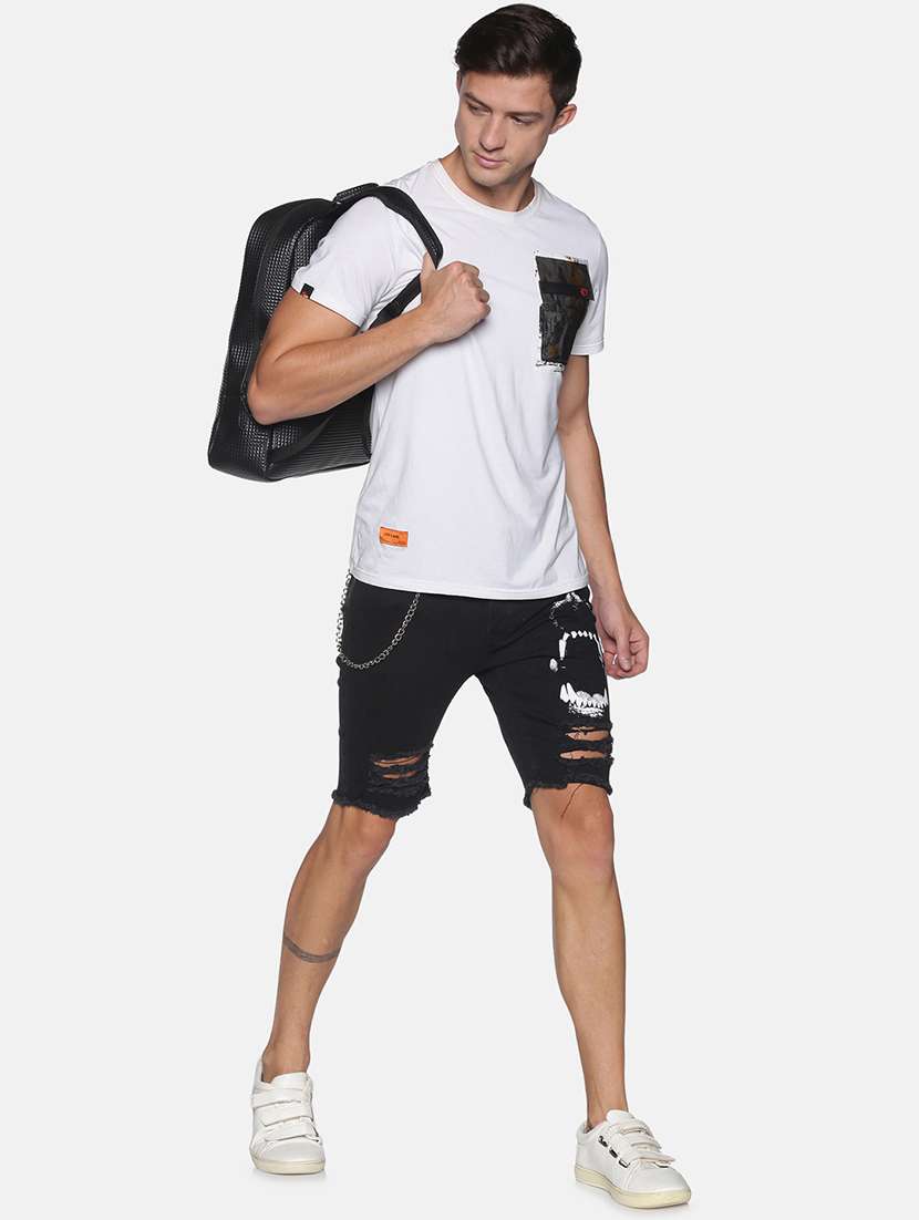 black printed ripped denim shorts - 17813705 - Standard Image - 3