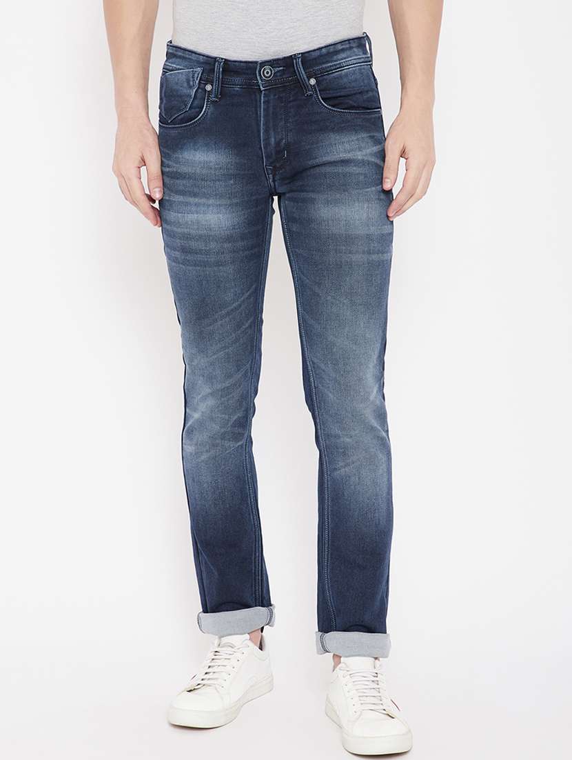 navy blue light washed denim jean