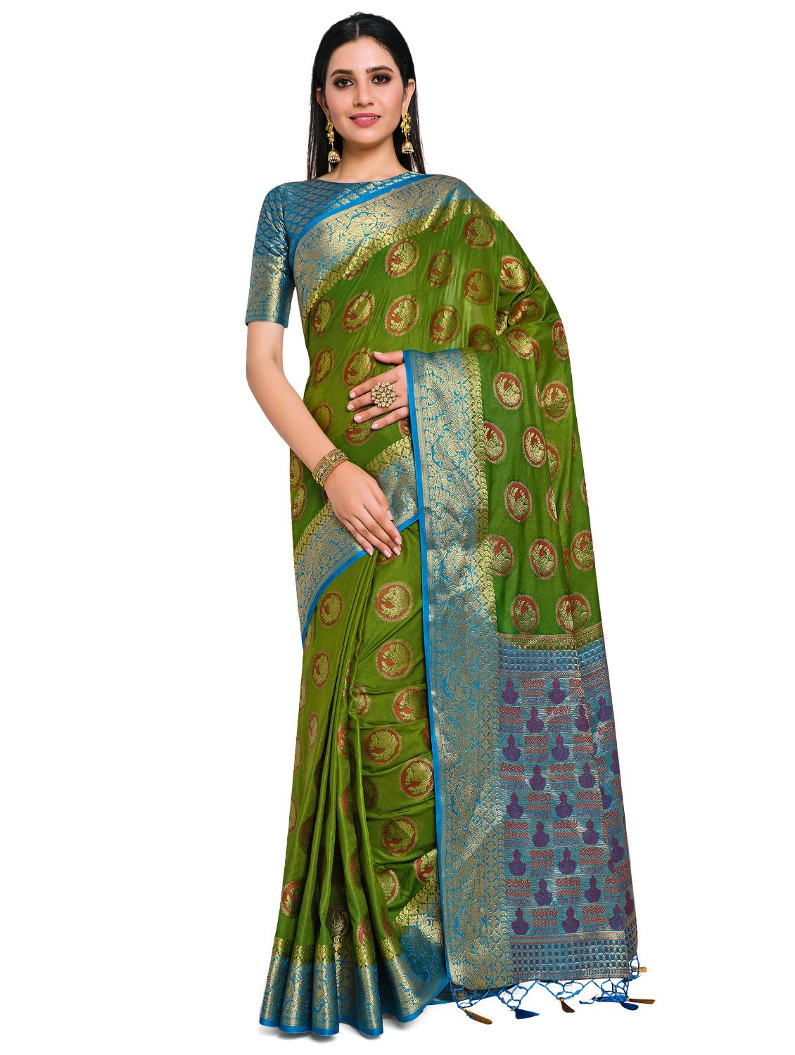 zari floral kanjivaram saree with blouse - 17815760 - Zoom Image - 0