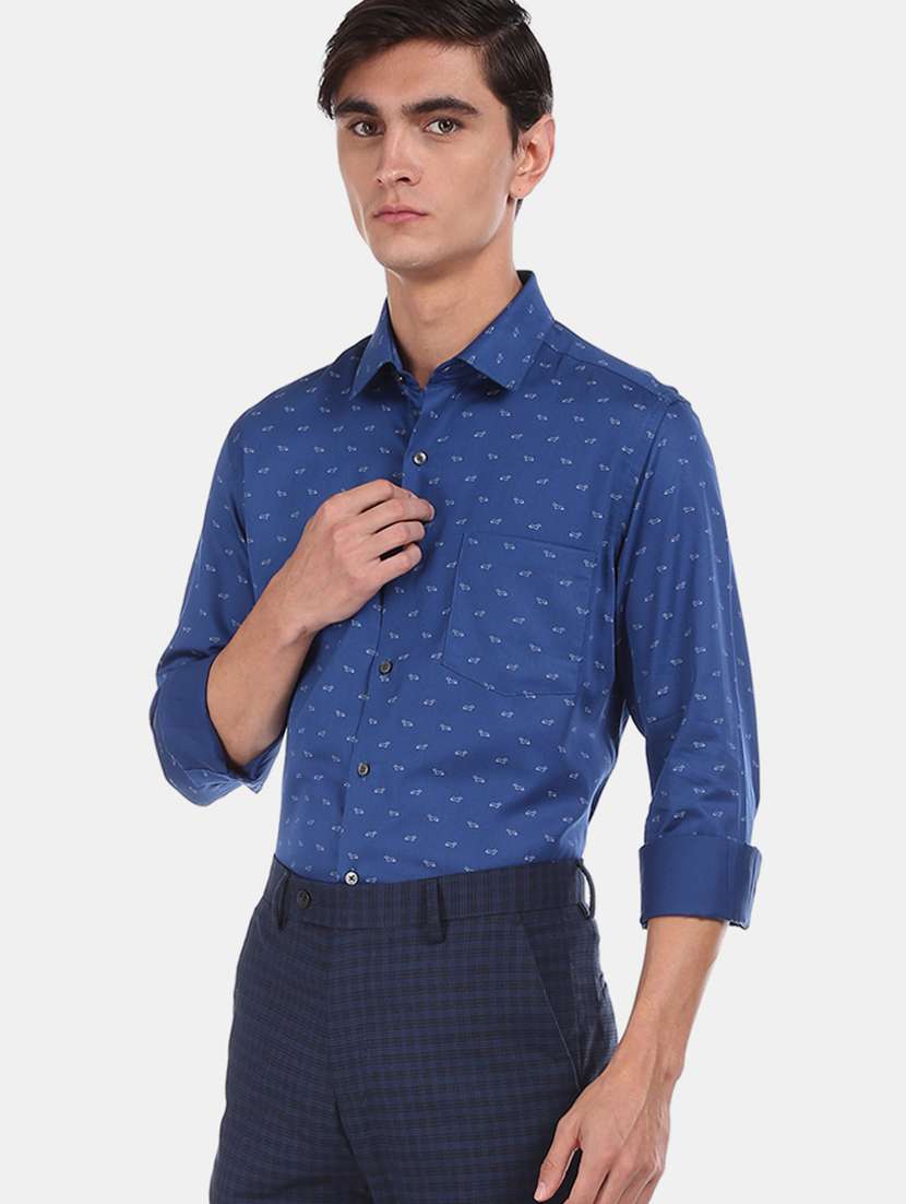 blue printed formal shirt