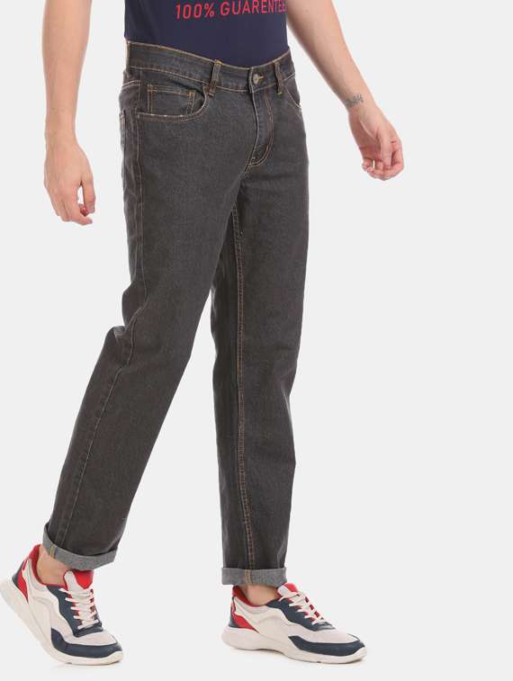 Buy online Black Light Washed Ripped Denim Jeans from Clothing for