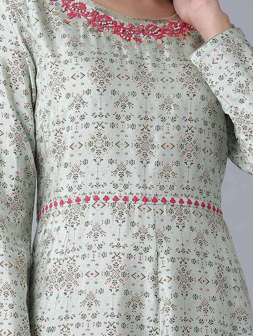 green viscose a-line ethnic dress - 17818202 -  Standard Image - 3