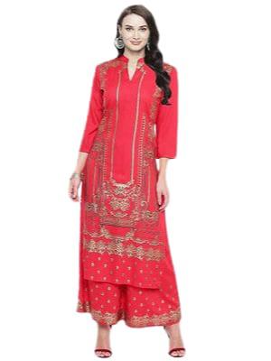 rayon printed kurta with palazzo set - 17820584 - Zoom Image - 0
