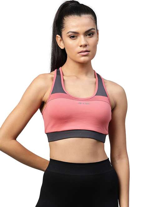 pink color block sports bra - 17820621 - Standard Image - 0