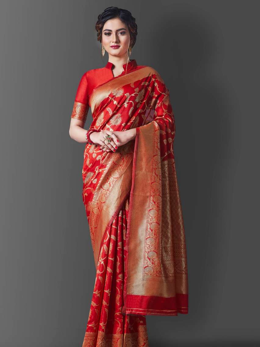 all over jal red saree with  - 17822085 -  Zoom Image - 0