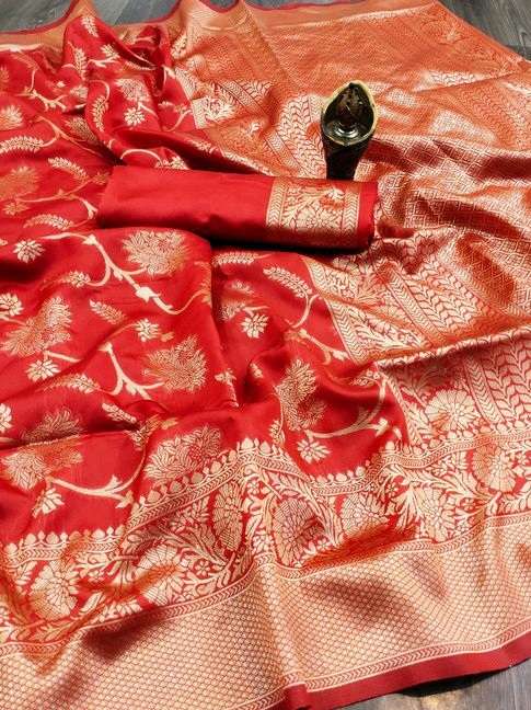 all over jal red saree with  - 17822085 -  Standard Image - 3