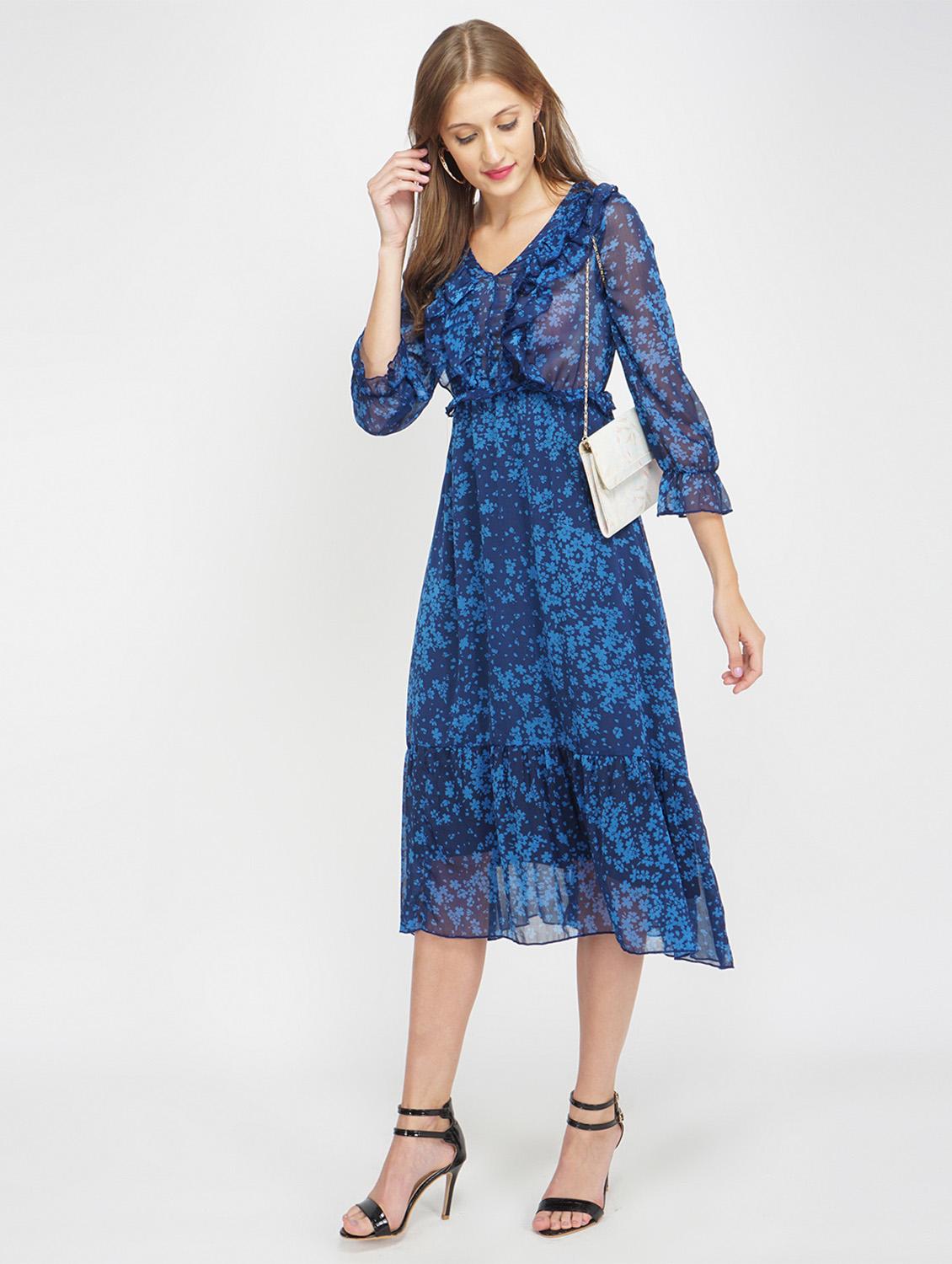 v-neck floral a-line dress - 17822195 - Standard Image - 3