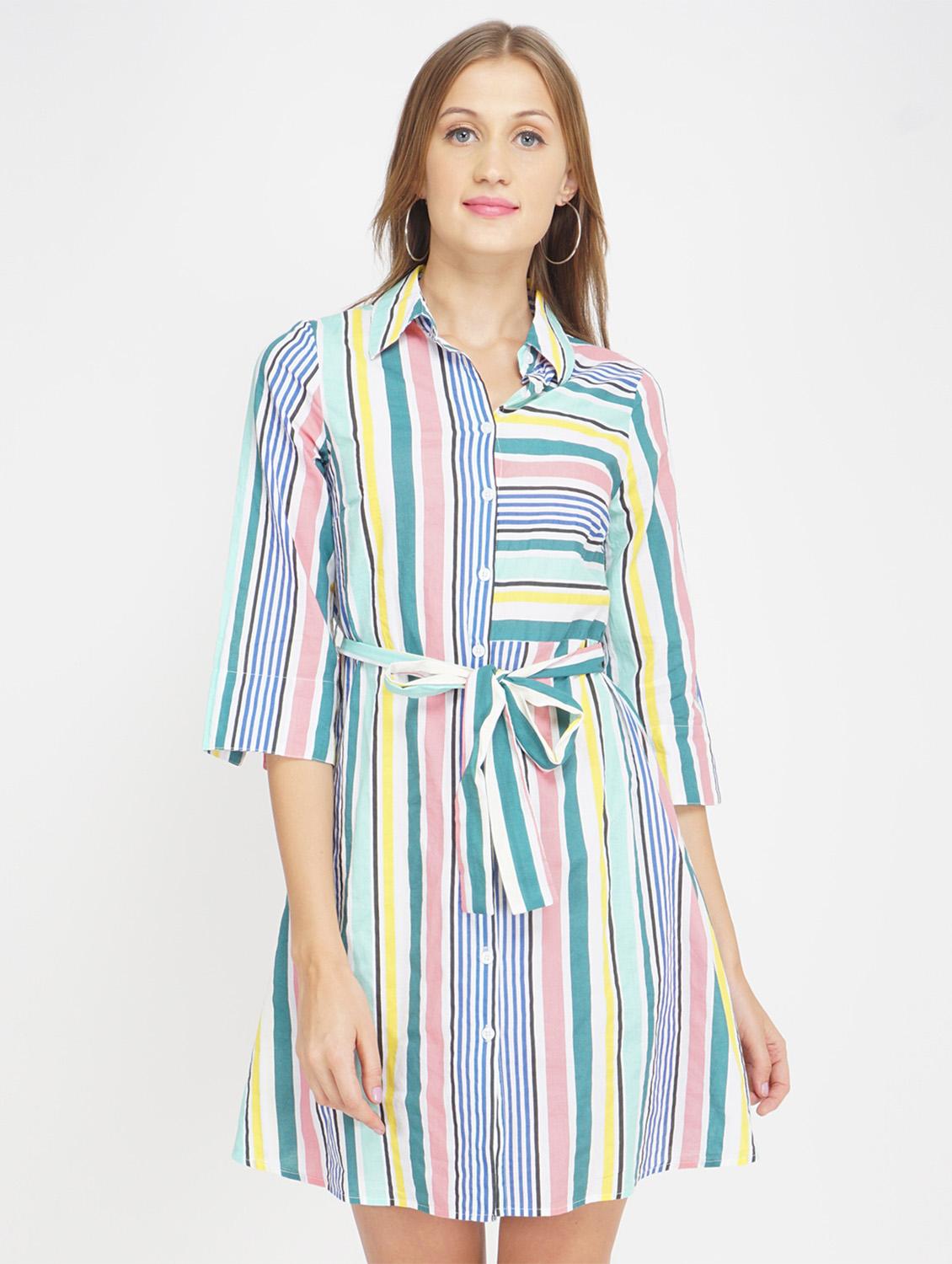 tie front striped shirt dress - 17822201 - Zoom Image - 0