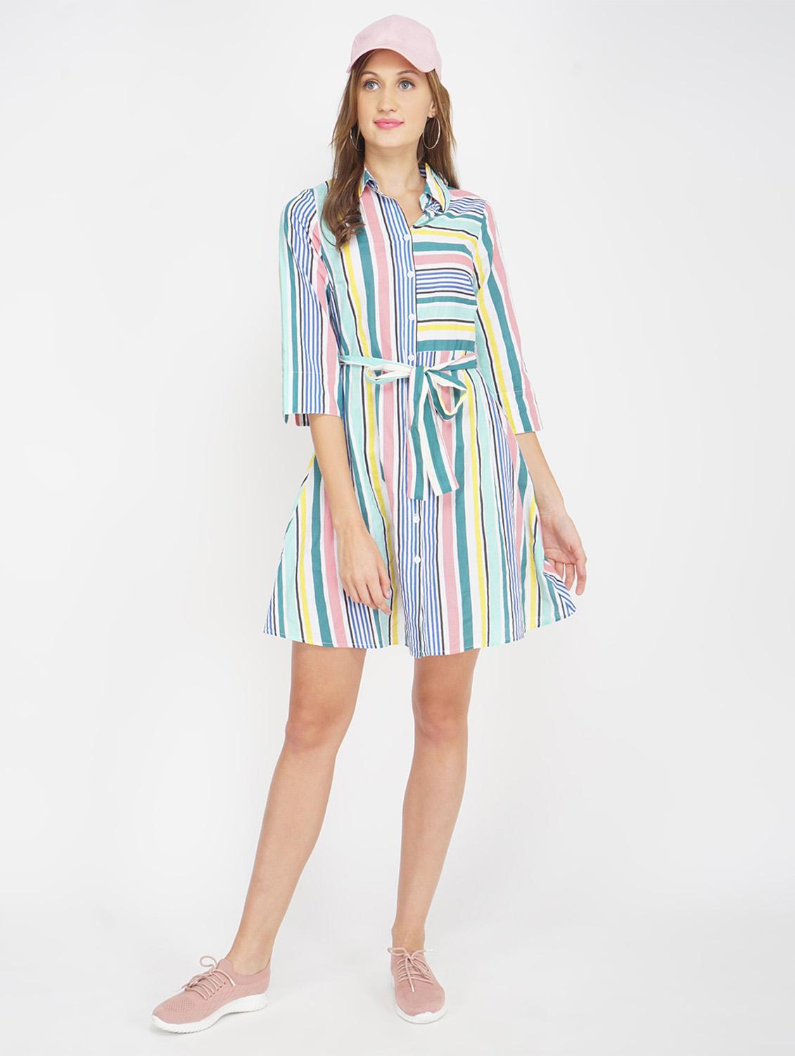 tie front striped shirt dress - 17822201 - Standard Image - 3