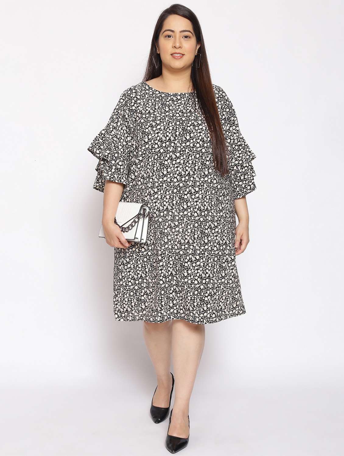 bell sleeved floral a-line dress - 17822205 - Standard Image - 3