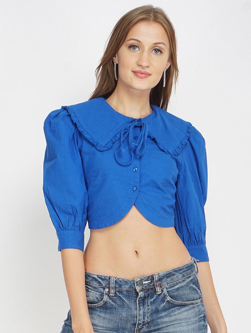 women's crop tie-up neck top