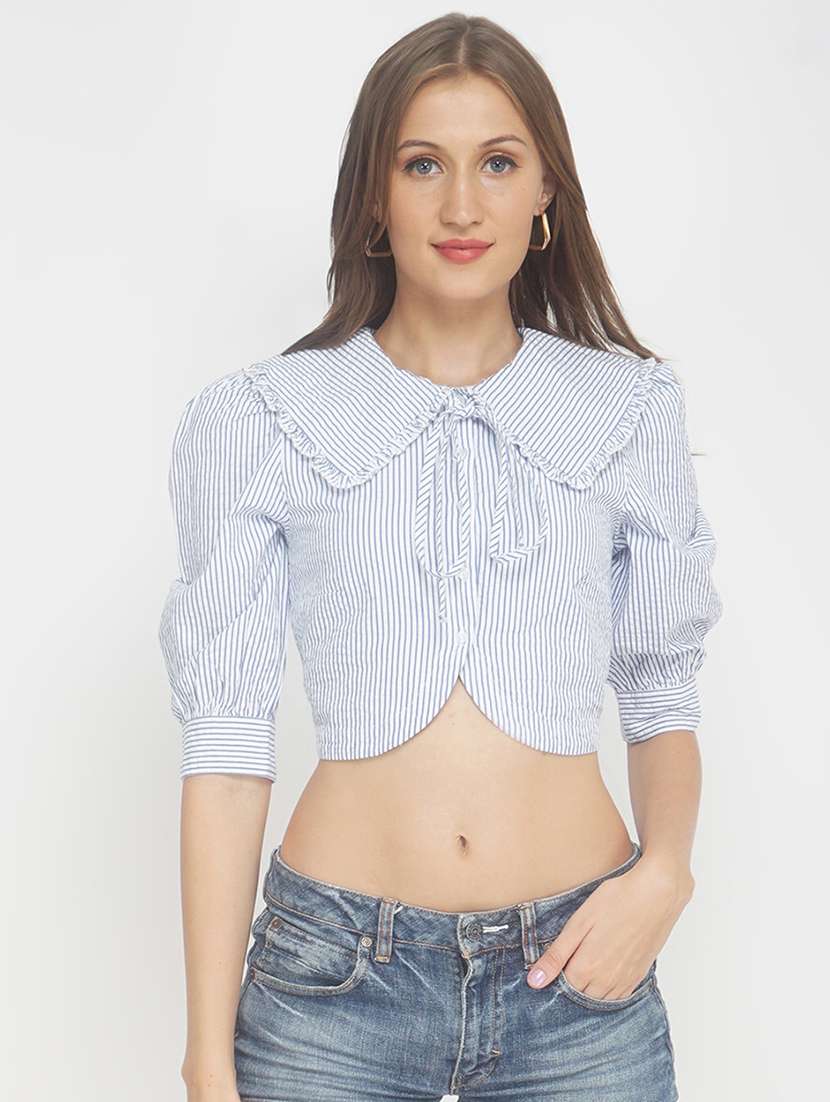 women's crop tie-up neck top