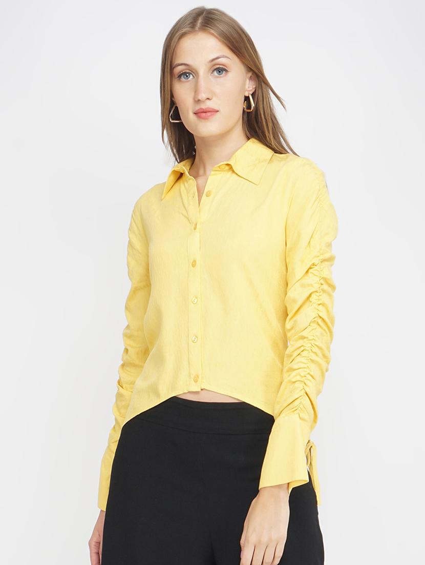 ruched sleeve high low shirt - 17822237 -  Zoom Image - 0