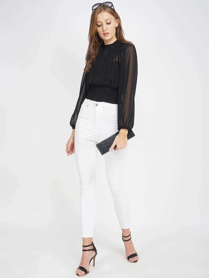 mock neck laced blouson top  - 17822278 -  Standard Image - 3