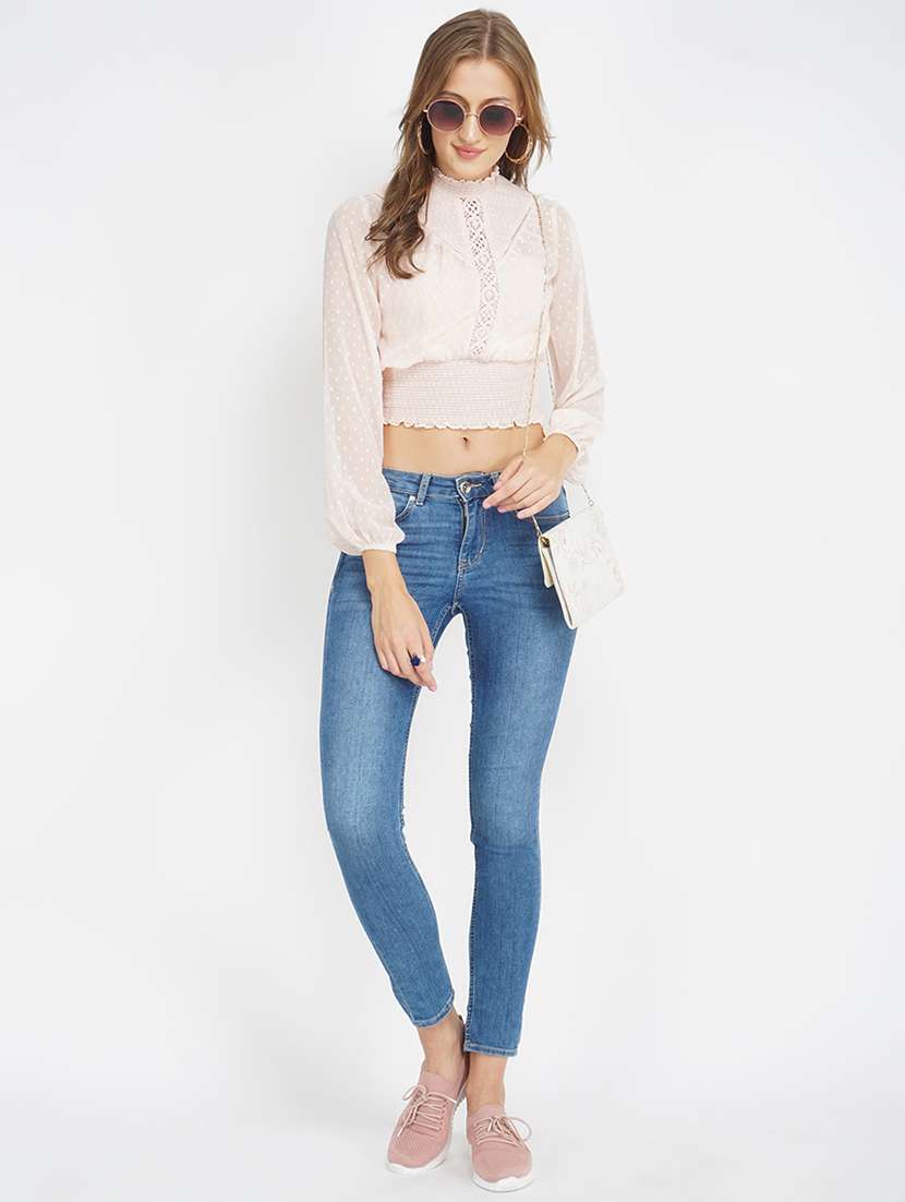 mock neck laced blouson top  - 17822279 -  Standard Image - 3