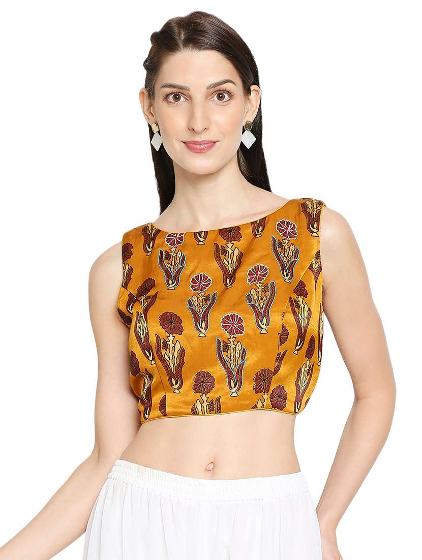 yellow silk printed blouse
