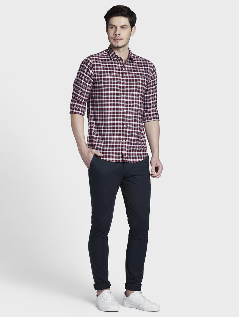 maroon checkered casual shirt - 17822993 - Standard Image - 3