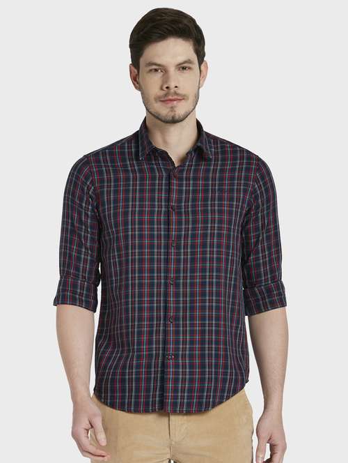 navy blue checkered casual shirt - 17822996 -  Standard Image - 0