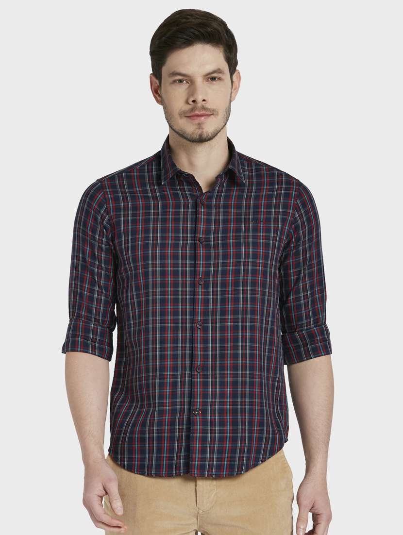 navy blue checkered casual shirt - 17822996 -  Zoom Image - 0