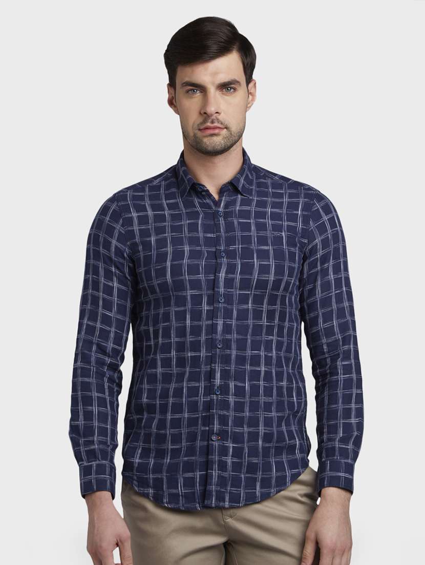 navy blue checkered casual shirt - 17823010 - Zoom Image - 0