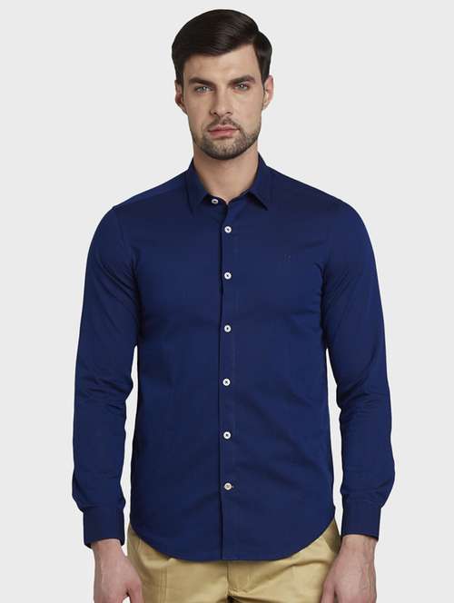 navy blue self design casual shirt - 17823017 - Standard Image - 0