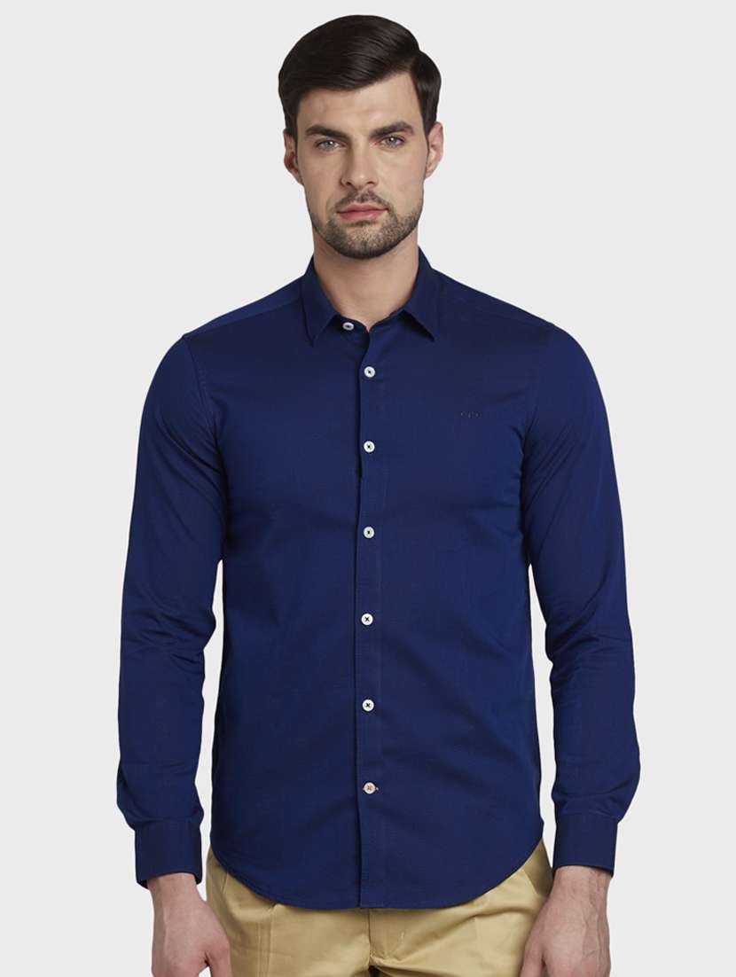navy blue self design casual shirt - 17823017 - Zoom Image - 0