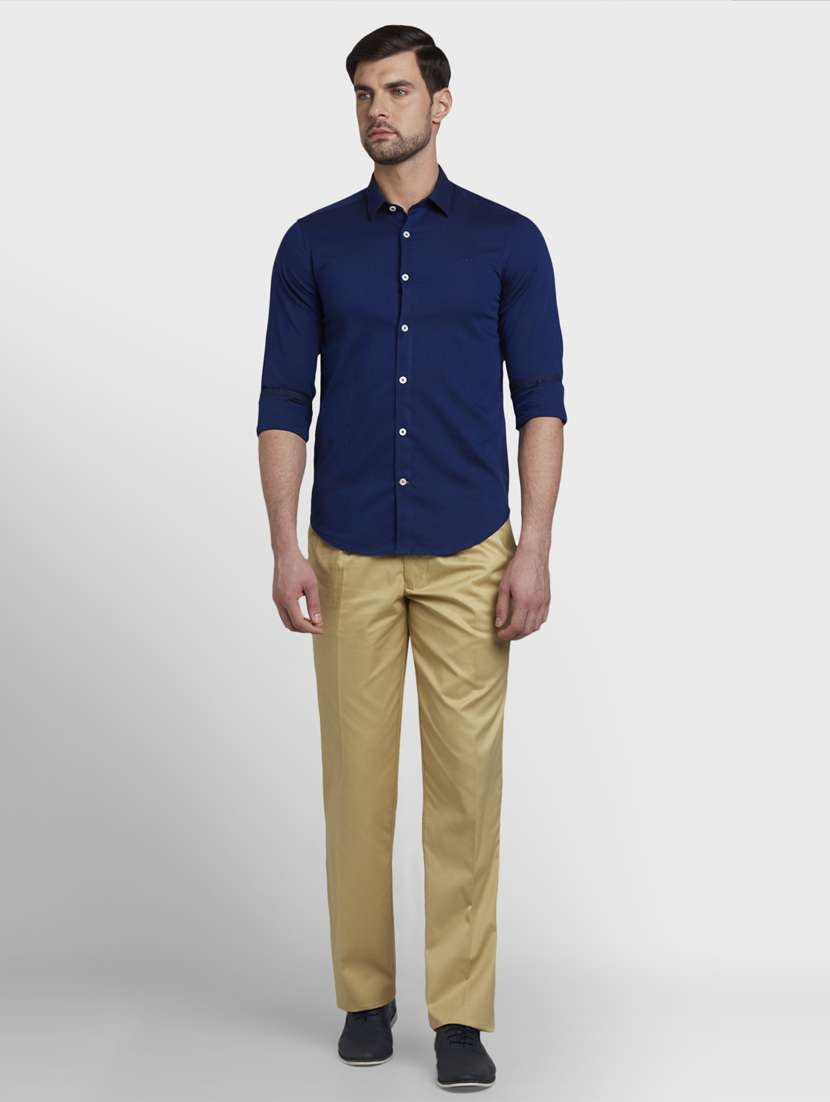 navy blue self design casual shirt - 17823017 - Standard Image - 3
