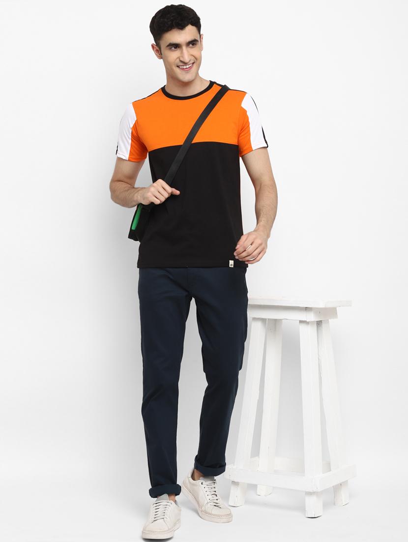 orange color block cut & sew t-shirt - 17823607 - Standard Image - 3
