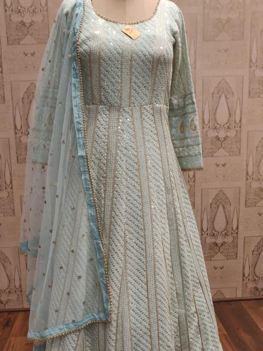 light blue anarkali with thread work - 17824524 - Zoom Image - 0
