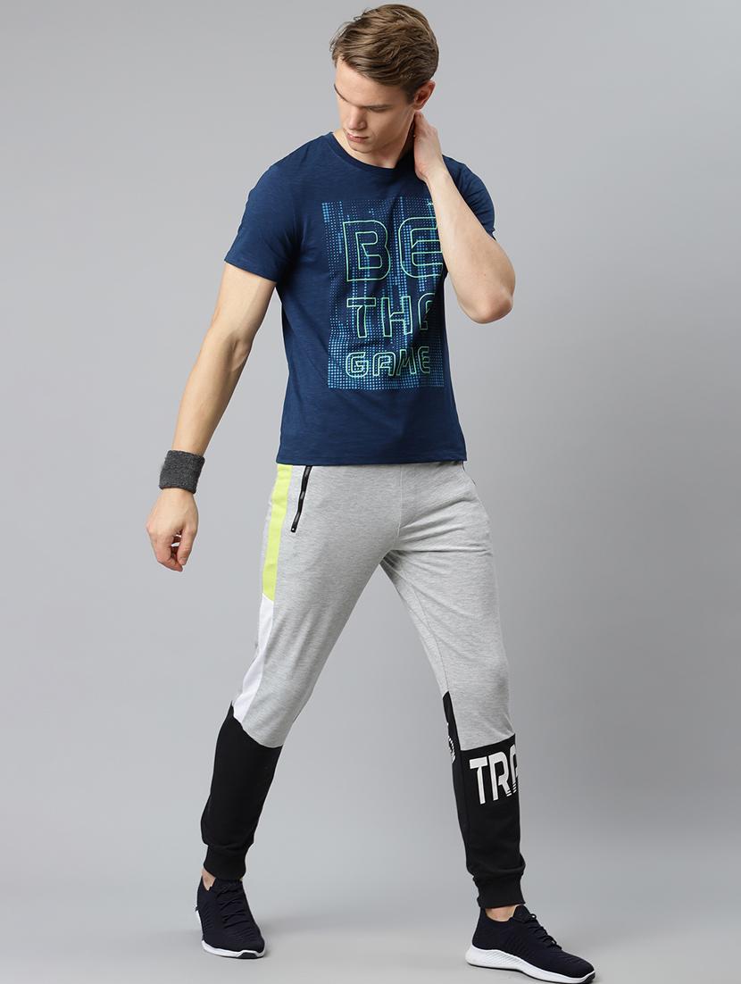 grey color block printed jogger - 17825396 - Standard Image - 3