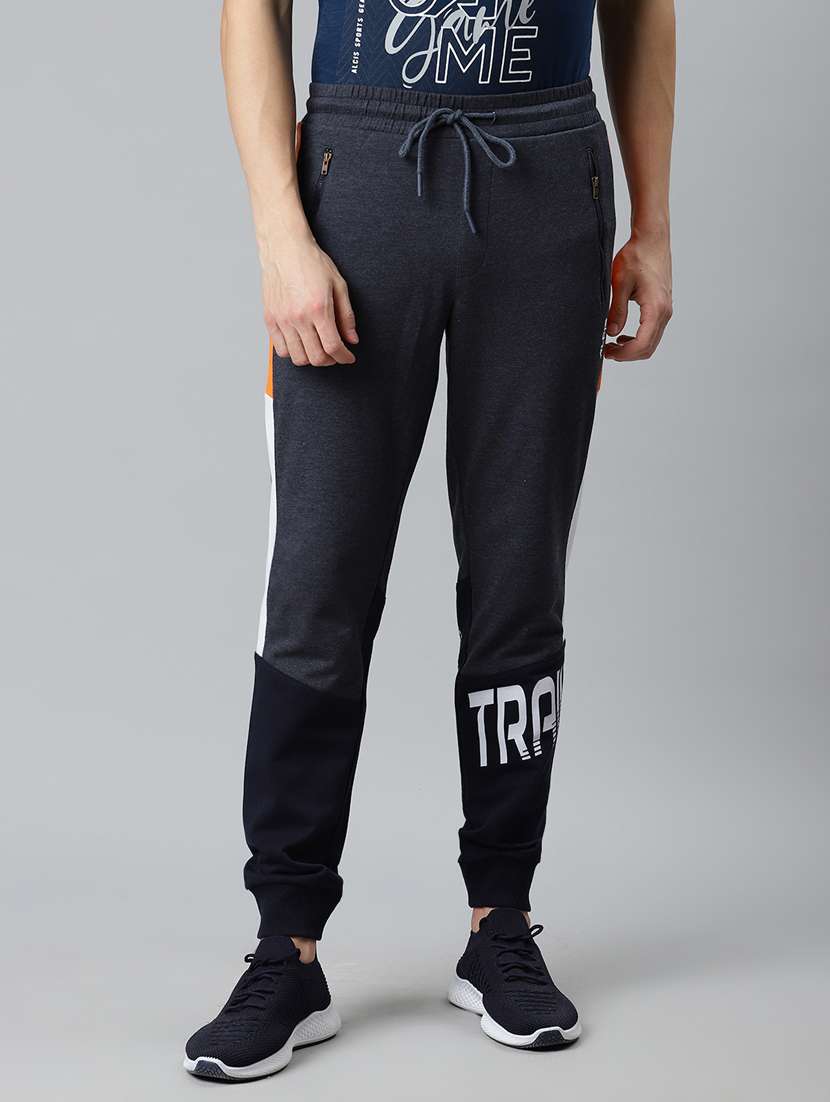 blue color block printed jogger