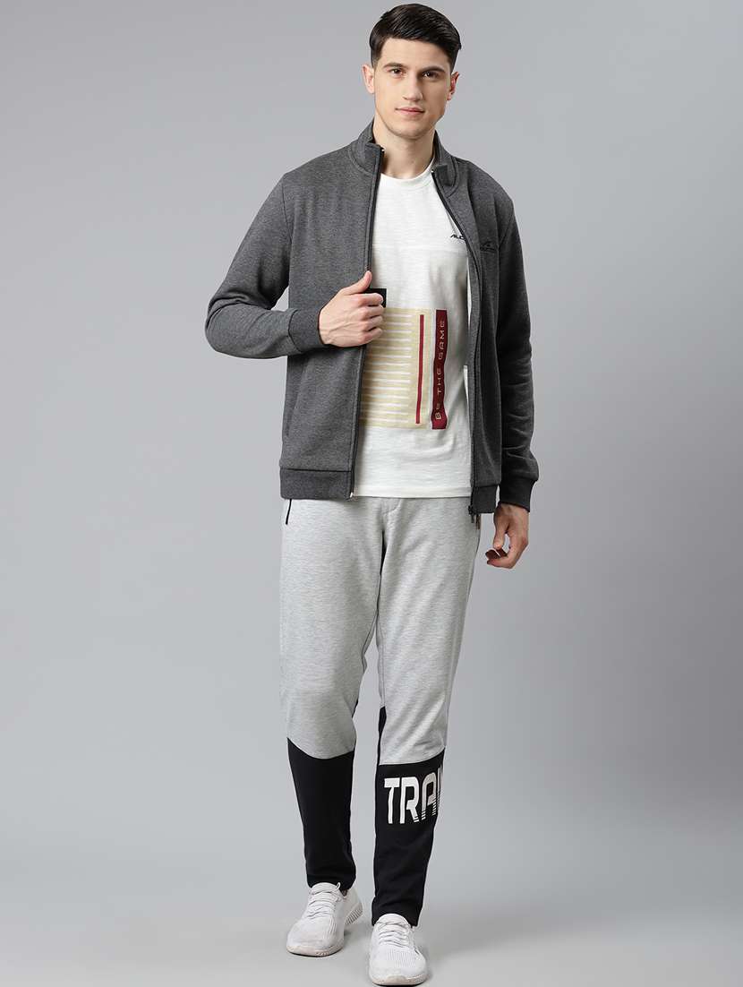 grey color block  full length track pant - 17825405 -  Standard Image - 3