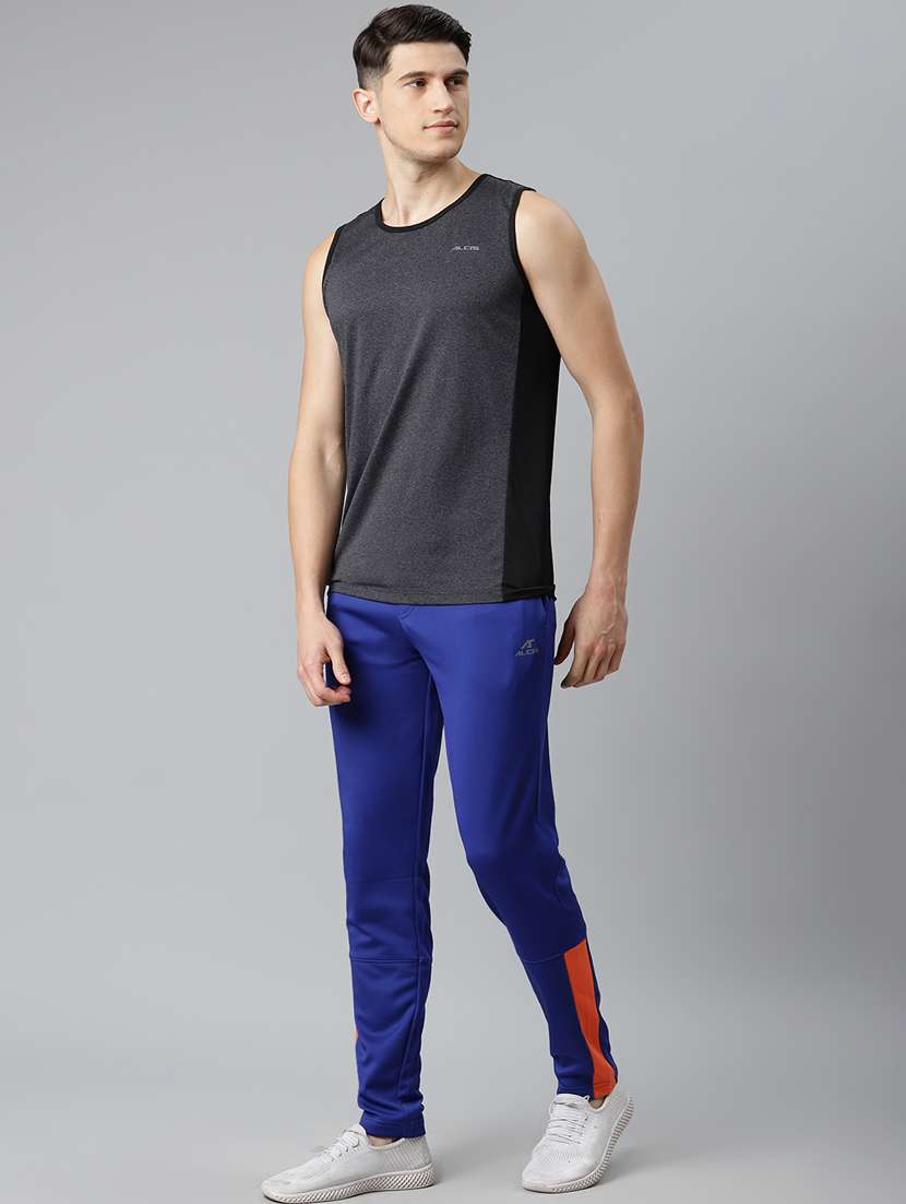 blue solid full length track pant - 17825429 - Standard Image - 3