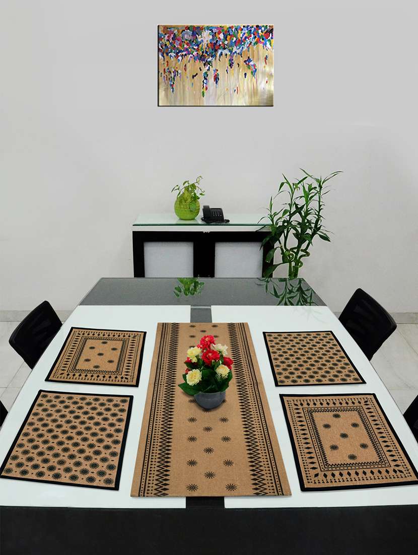 saral home cotton dining table placemats, 4 mat -33x45cm, 1 runner 33x120 cm (set of 5)