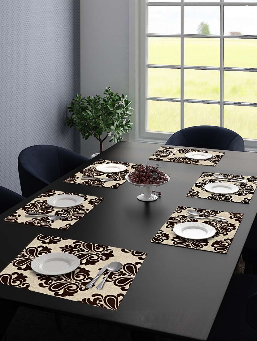 saral home unique quality viscose dining table kitchen placemats pack of 6 (34x45 cm, brown)