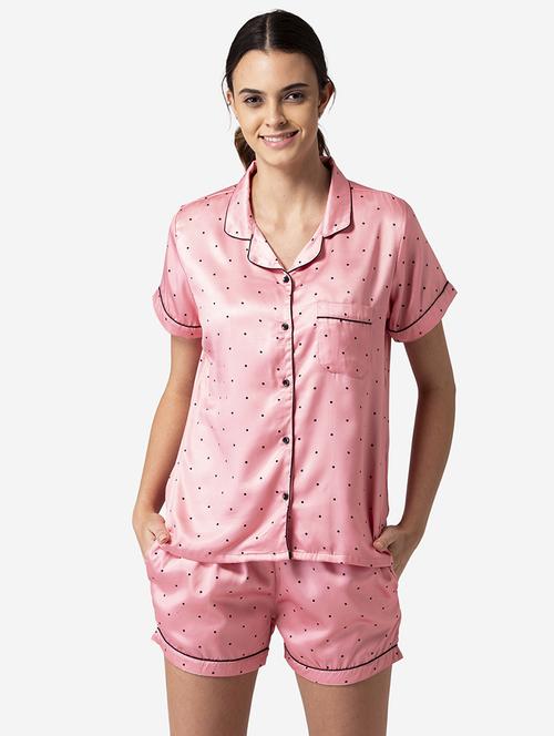 shirt collar printed nightwear shorts set - 17826752 - Standard Image - 0