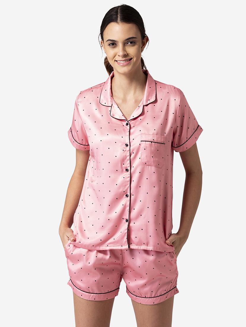 shirt collar printed nightwear shorts set - 17826752 - Zoom Image - 0