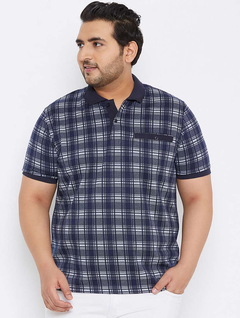 navy blue checkered polo t-shirt