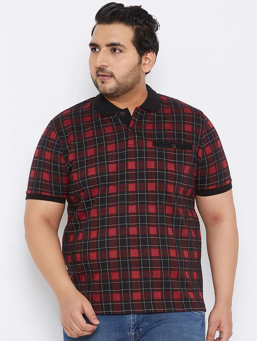 maroon checkered polo t-shirt - 17828447 -  Zoom Image - 0