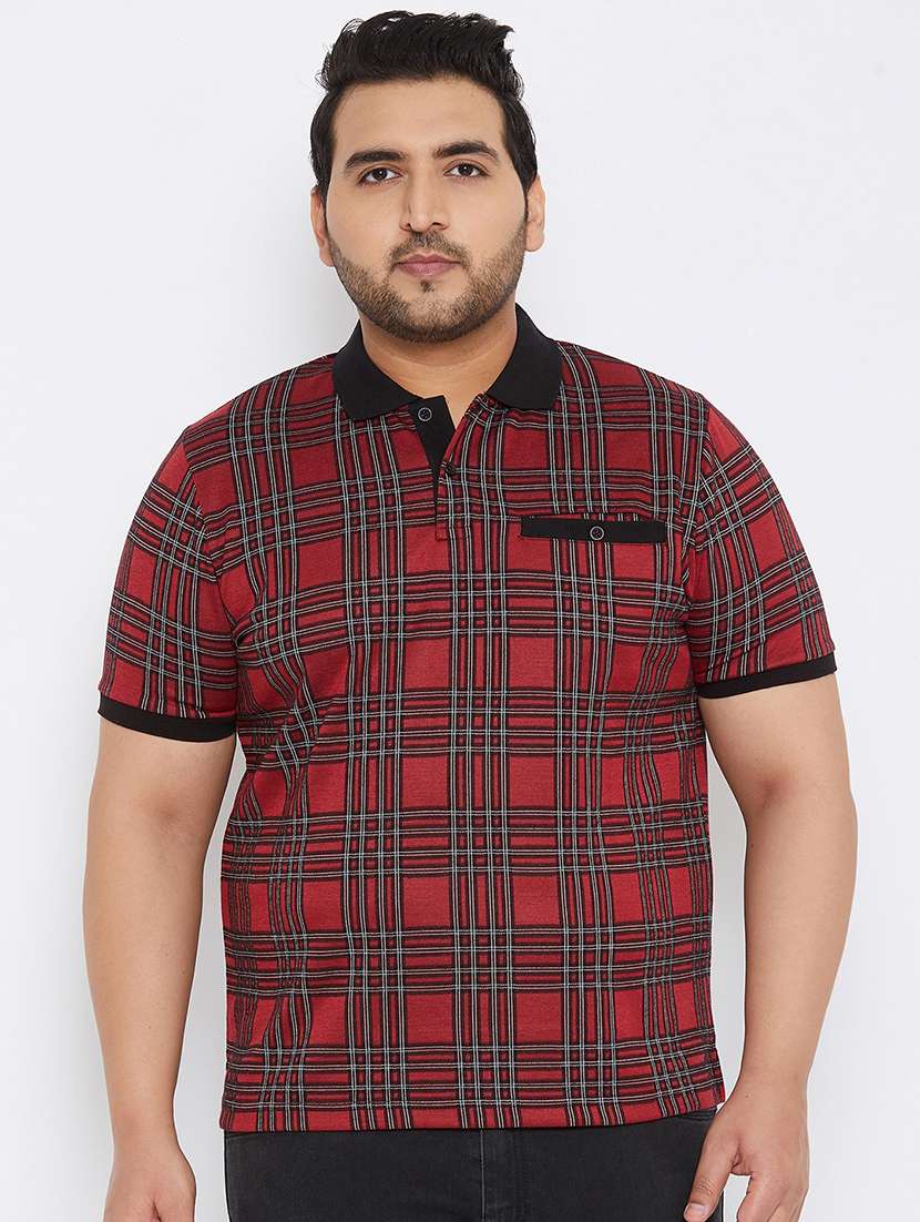 plus size maroon checkered polo t-shirt
