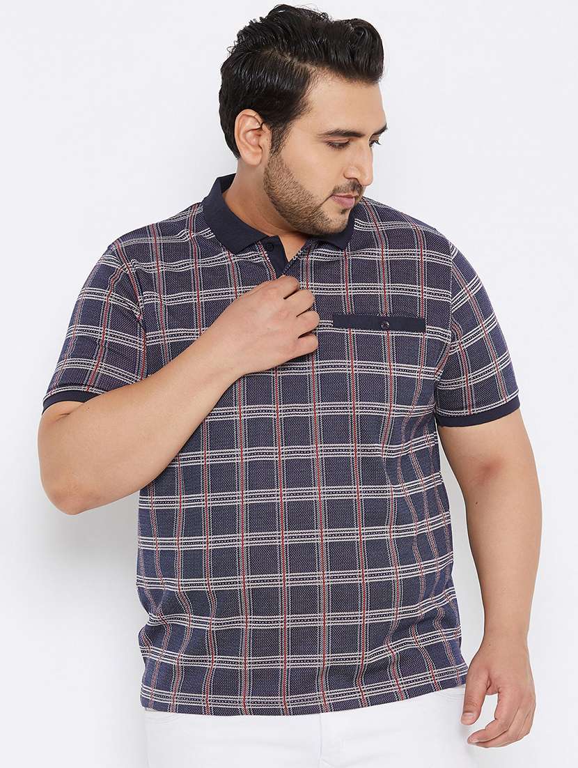 plus size navy blue checkered polo t-shirt