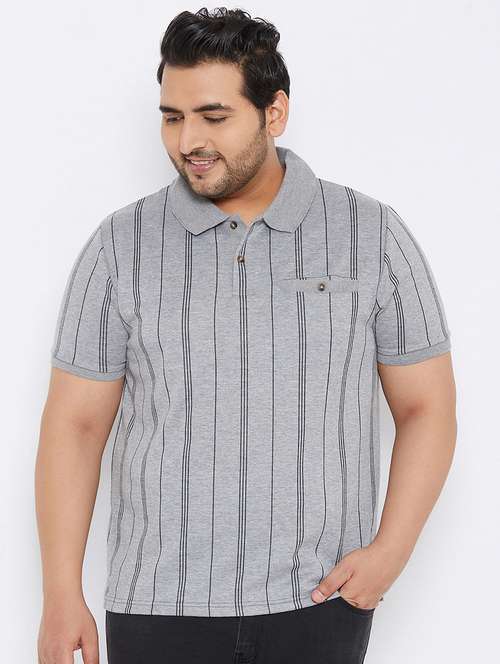 plus size grey striped polo t-shirt - 17828451 -  Standard Image - 0