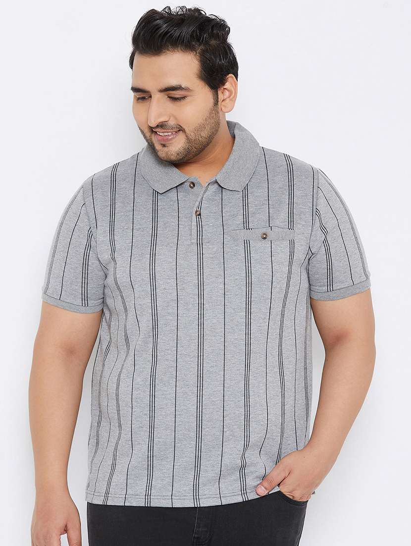 plus size grey striped polo t-shirt - 17828451 -  Zoom Image - 0