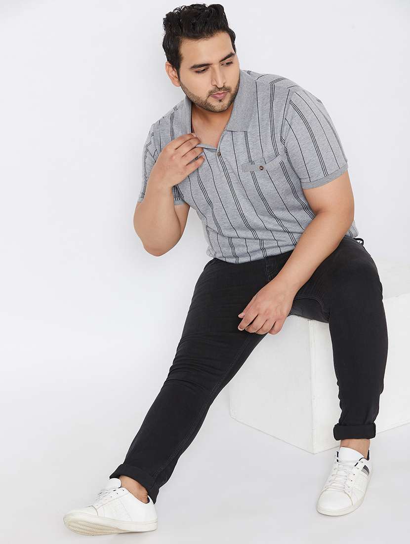 plus size grey striped polo t-shirt - 17828451 - Standard Image - 3