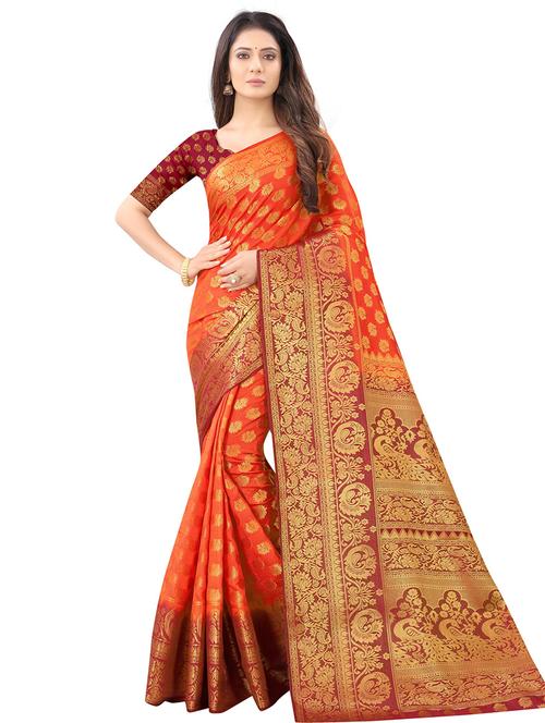 ethnic motifs kanjivaram saree with blouse - 17828695 -  Standard Image - 0