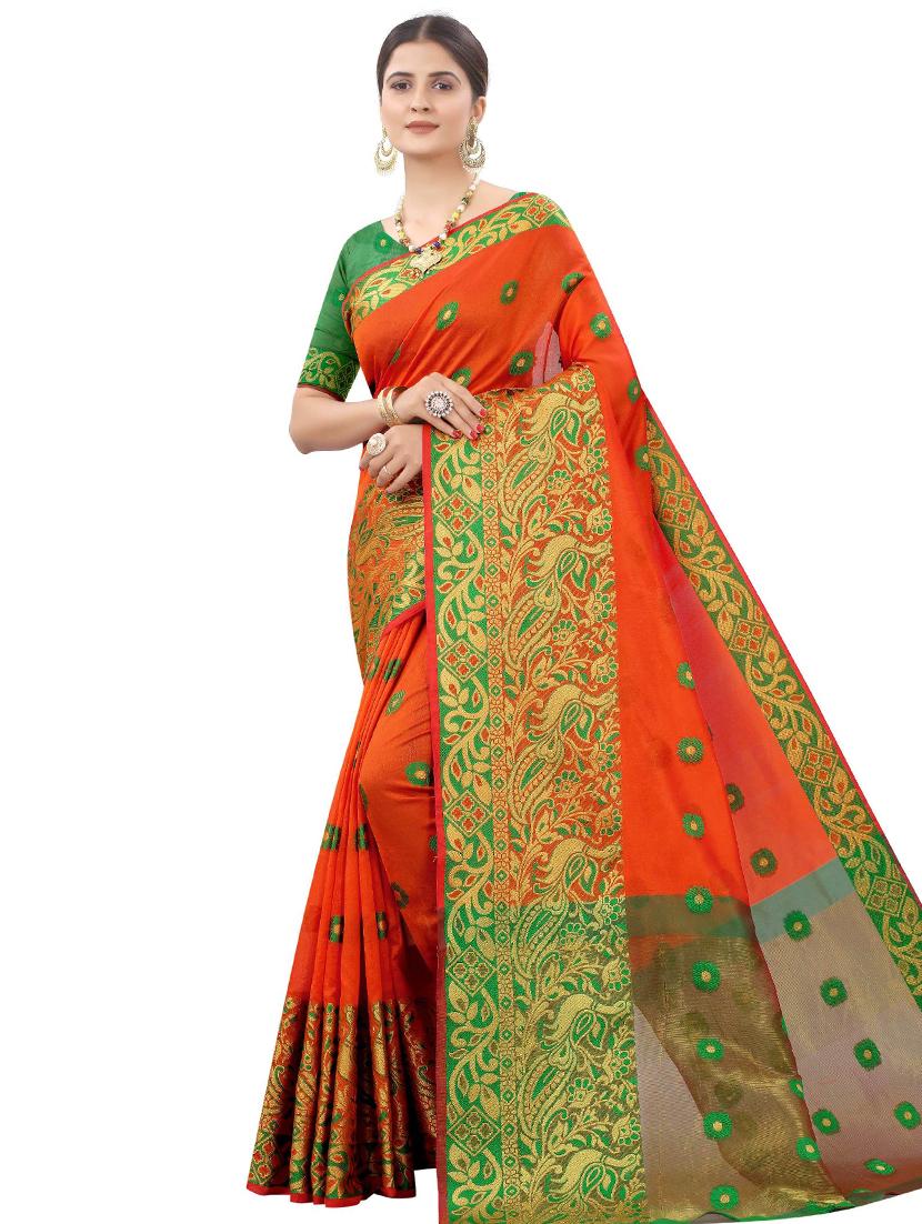 ethnic motifs chanderi saree with blouse - 17828701 -  Zoom Image - 0
