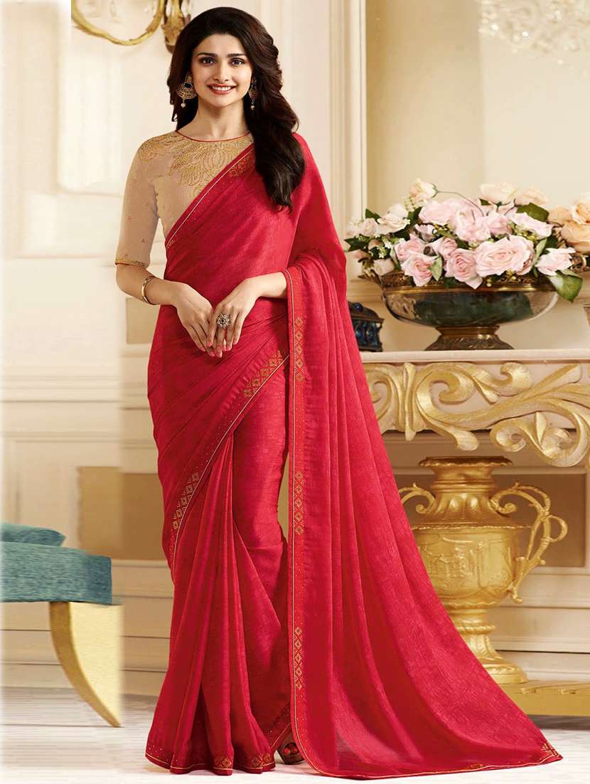 solid plain saree with blouse