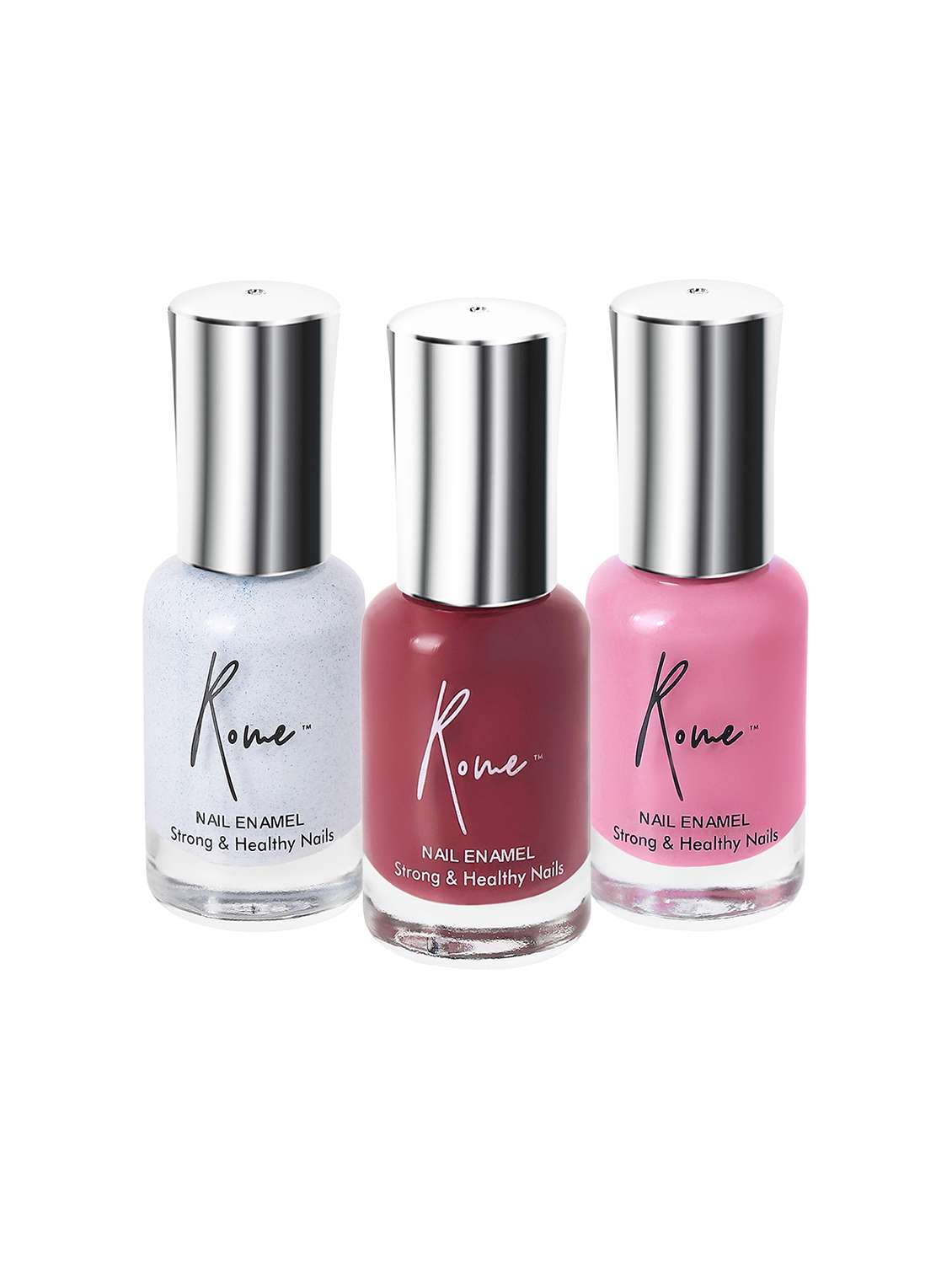Set Of 3 Strong & Healthy Nail Enamel (Punch Pink, Shimmer Blue & Rosewood)