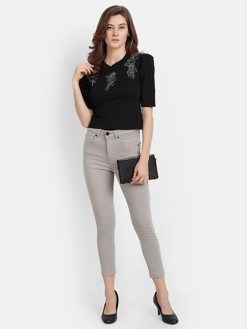 women's crop round neck top - 17832516 - Standard Image - 3